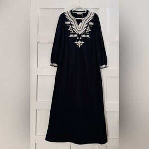 NWT Tory Burch Keegan Navy and White Embroidered Dress Tunic Kaftan